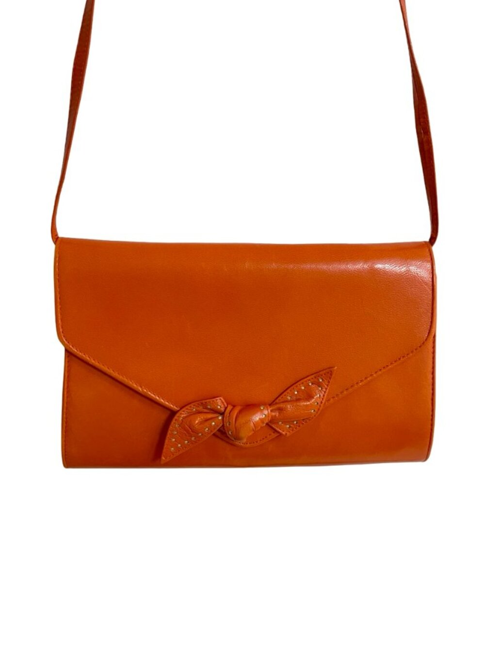 Vintage Orange Leather Crossbody Bag Bow Detail Spain 🇪🇸